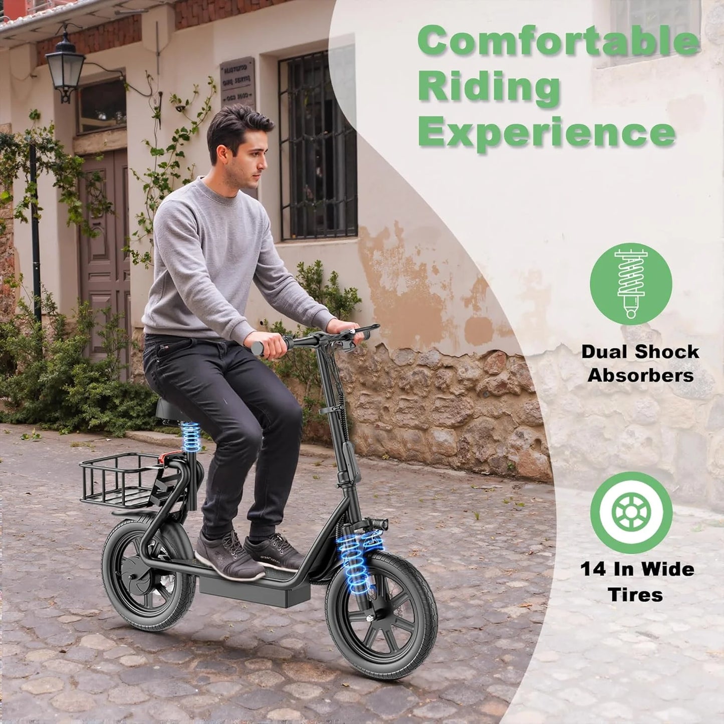 2026 New14inch Electric Bicycle 10.4AH Battery 28Miles Max Range 22MPH Max Speed Shock Absorption Foldable Adult Ebike