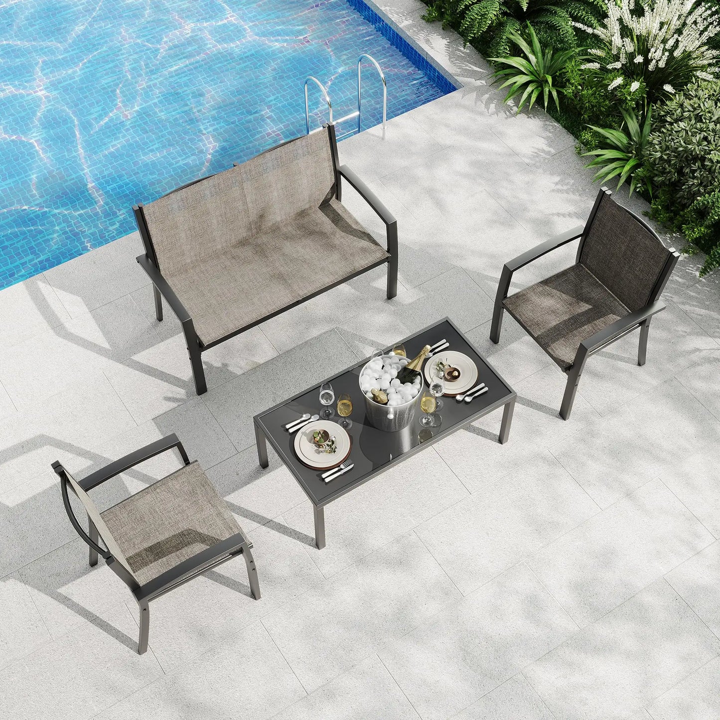 HobbyLane 4 Piece Metal Patio Furniture Set With Table