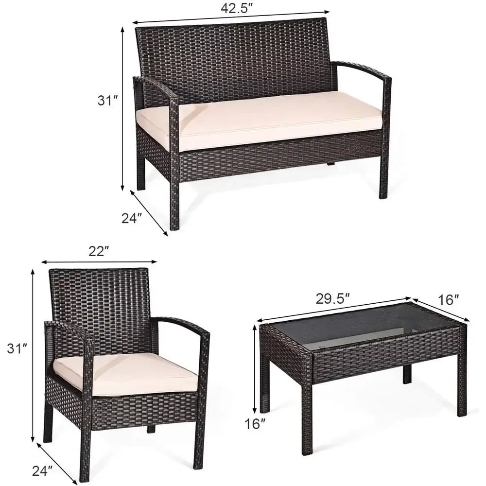 Modern Four Piece Outdoor Patio Furniture Set With Coffee Table