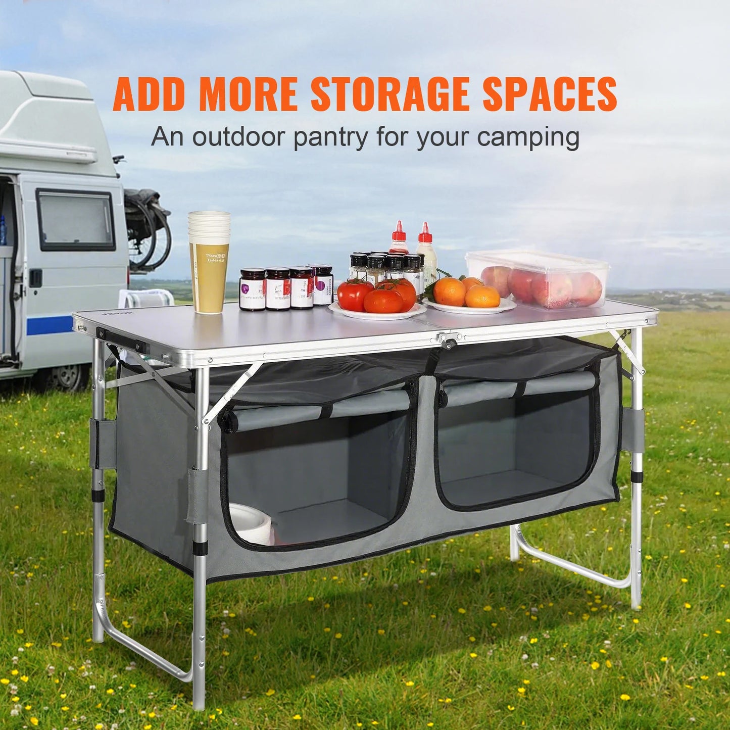 SucceBuy Camping Kitchen Table Quick Set-up Folding Camping Table MDF Camping Table for Outdoor Picnics BBQ Camping RV Traveling