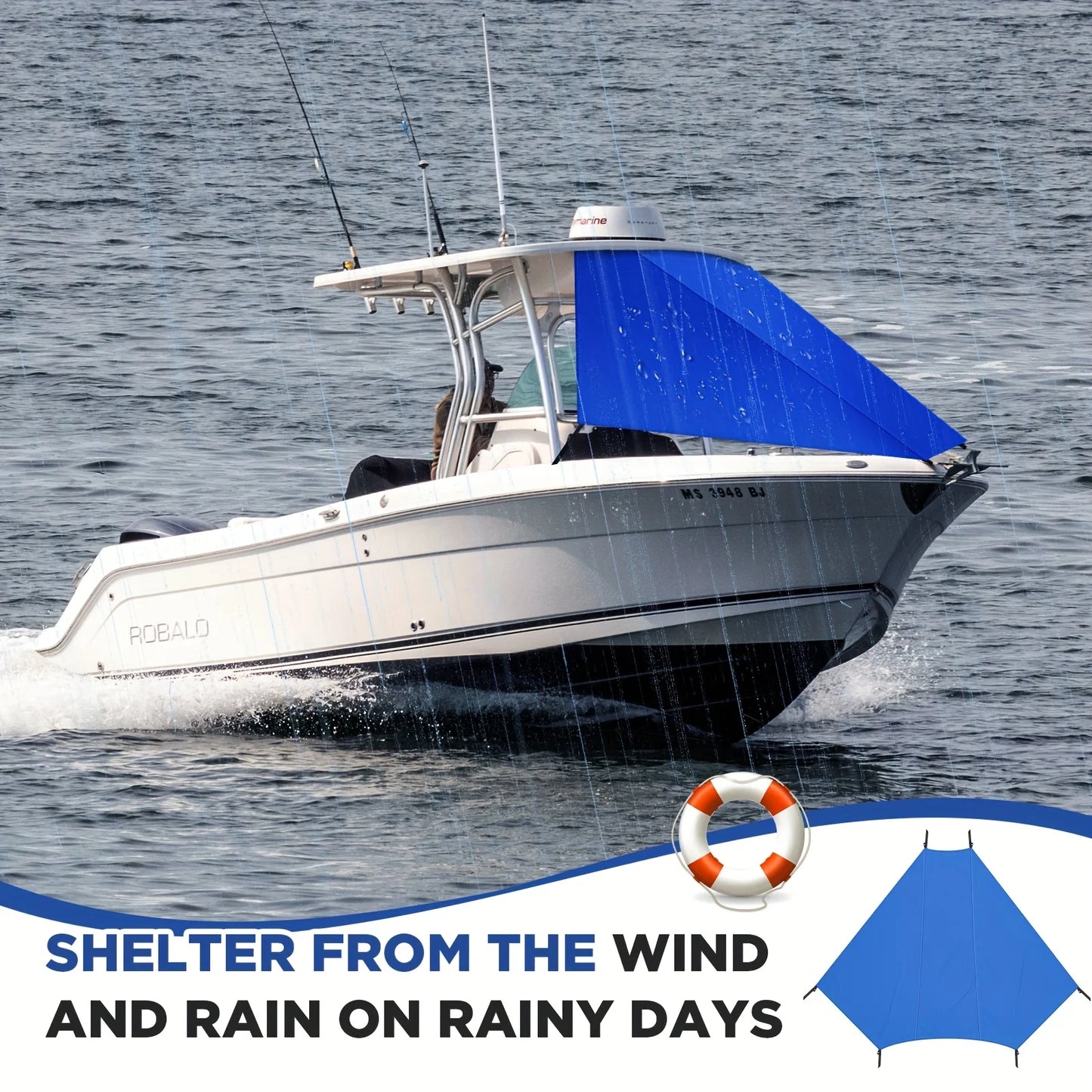Length 9' X Width 10' T Top Bow Shade for Boat UV Protection 600d Oxford Cloth Boat Canopy Waterproof Navy  Tent Sun Shade Extension for Hot Cloudless Day