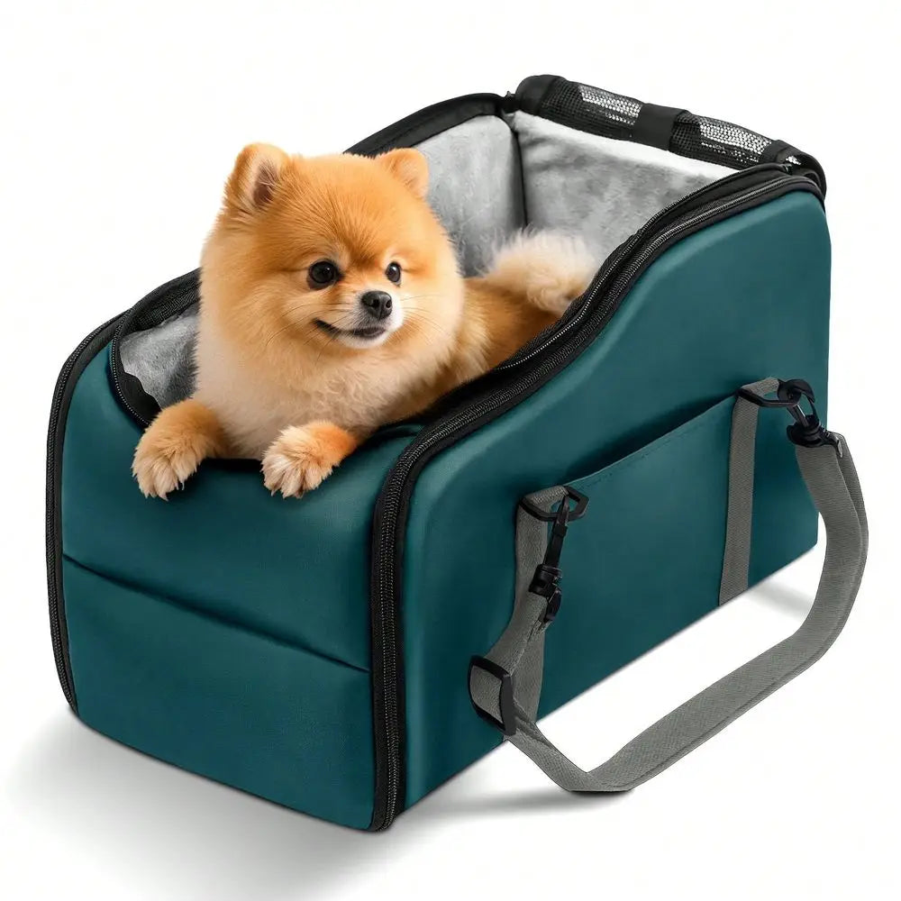 Dog Car Seat For Small Dogs Pet Booster Seat With Fixed Leash, Adjustable Straps, Storage Pocket Center Console Puppy Car Seat