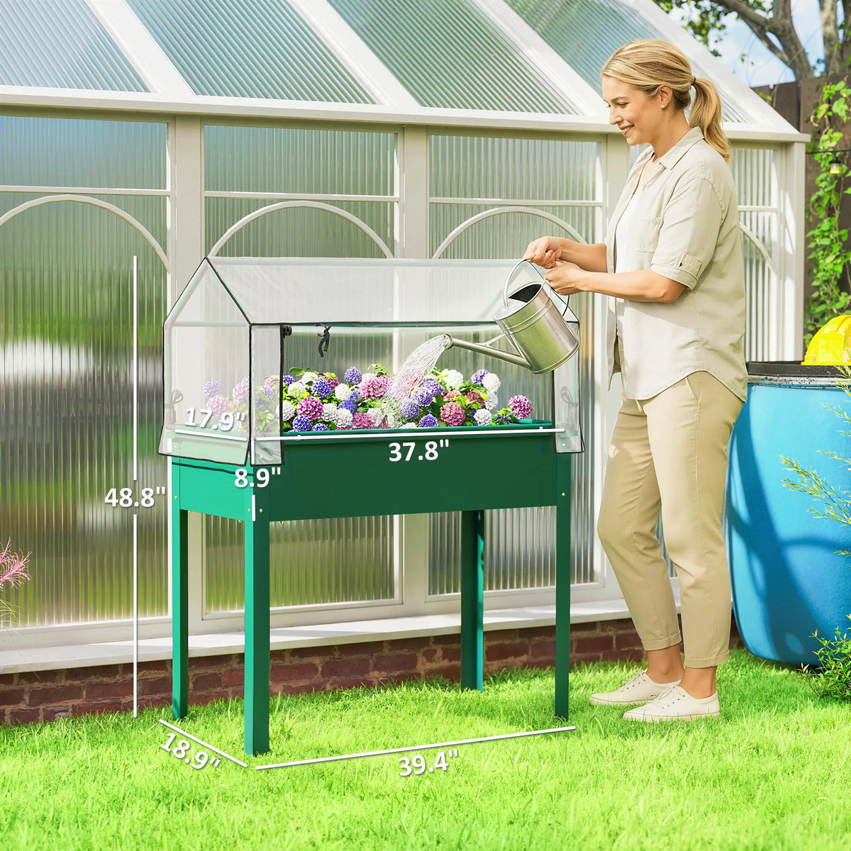Raised Garden Bed with Greenhouse Cover, Green