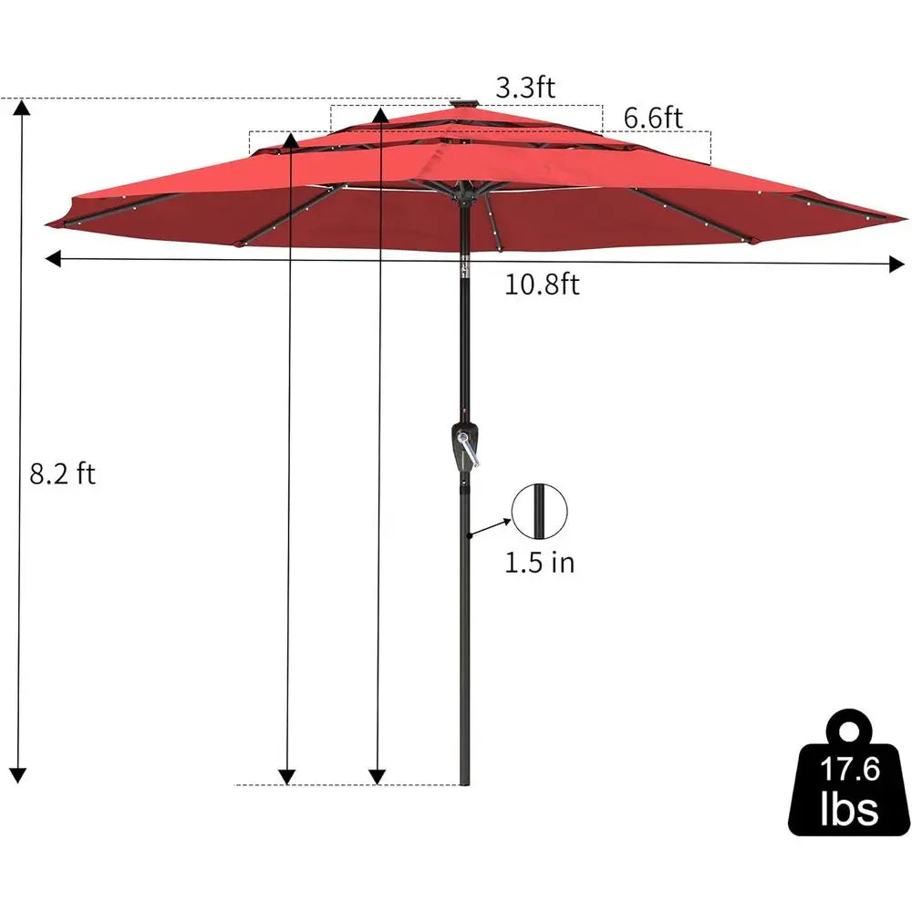 11ft Patio Umbrella with LED Lights - Large Outdoor Umbrella for Market, Poolside, Deck, Garden, and Backyard