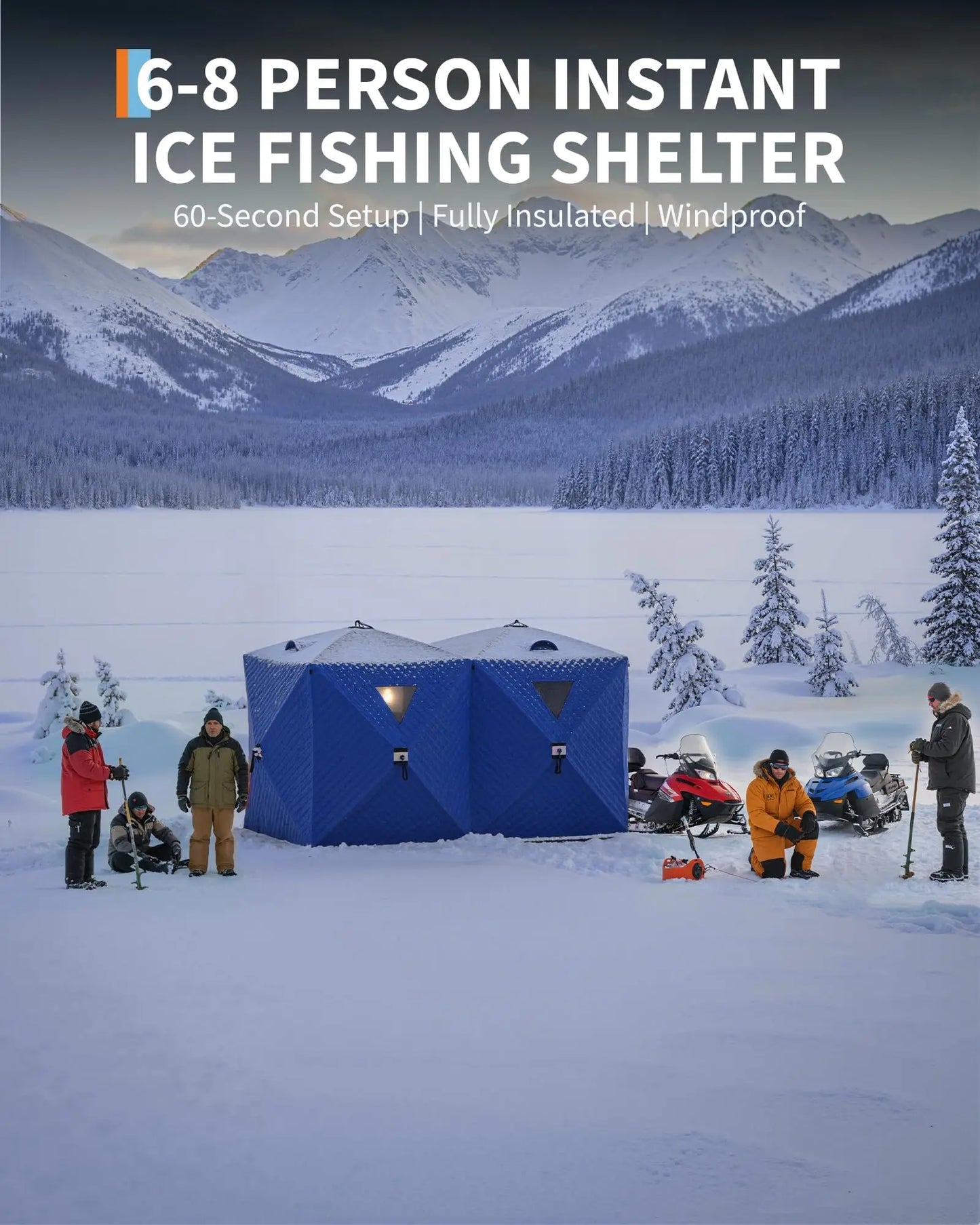Pop-Up Ice Fishing Tent Hub-Style Shelter For Wind Resistance And Warmth 1-8 Persons Camping Winter Outdoor