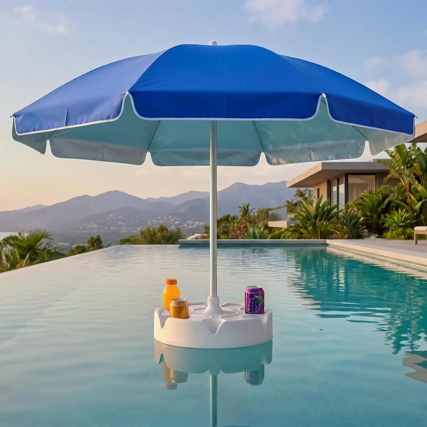 7FT Floating Table Umbrella With Base And Cup Holder, Portable Pool Sunshade For Inside Water, Floating Poolside Shade With Easy Carry Bag For Swimming Area Beach Lake House, Navy