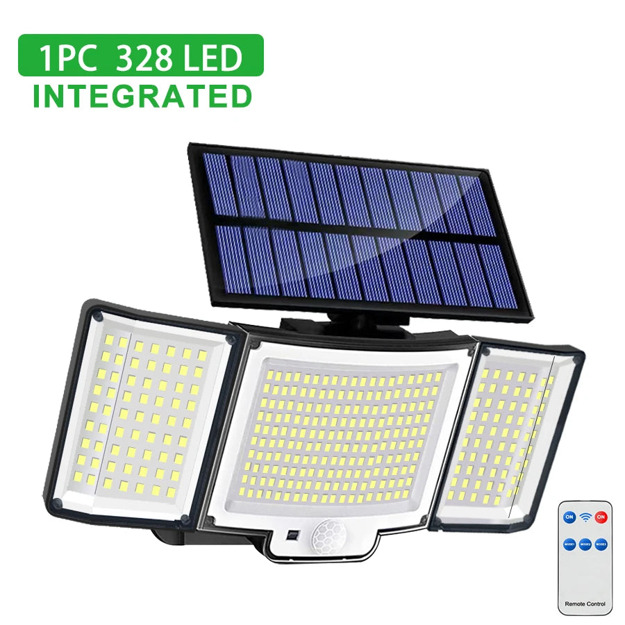 Solar Outdoor Motion Sensor Lights 348/328 LED Security Flood Wall Lamp Remote Control 270° IP65 Waterproof Outdoor Lighting