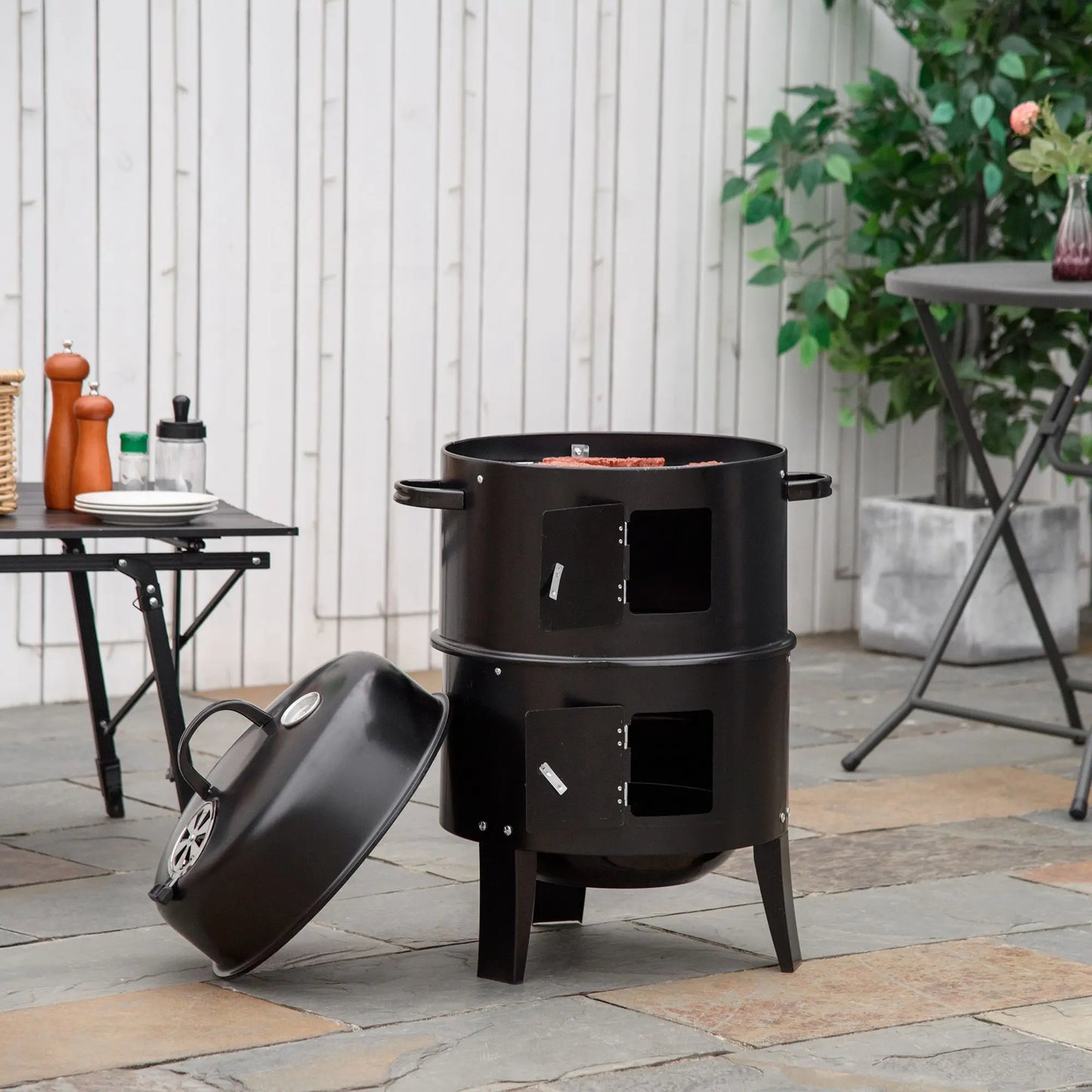 Outsunny Three In One Outdoor Charcoal BBQ Smoker Grill