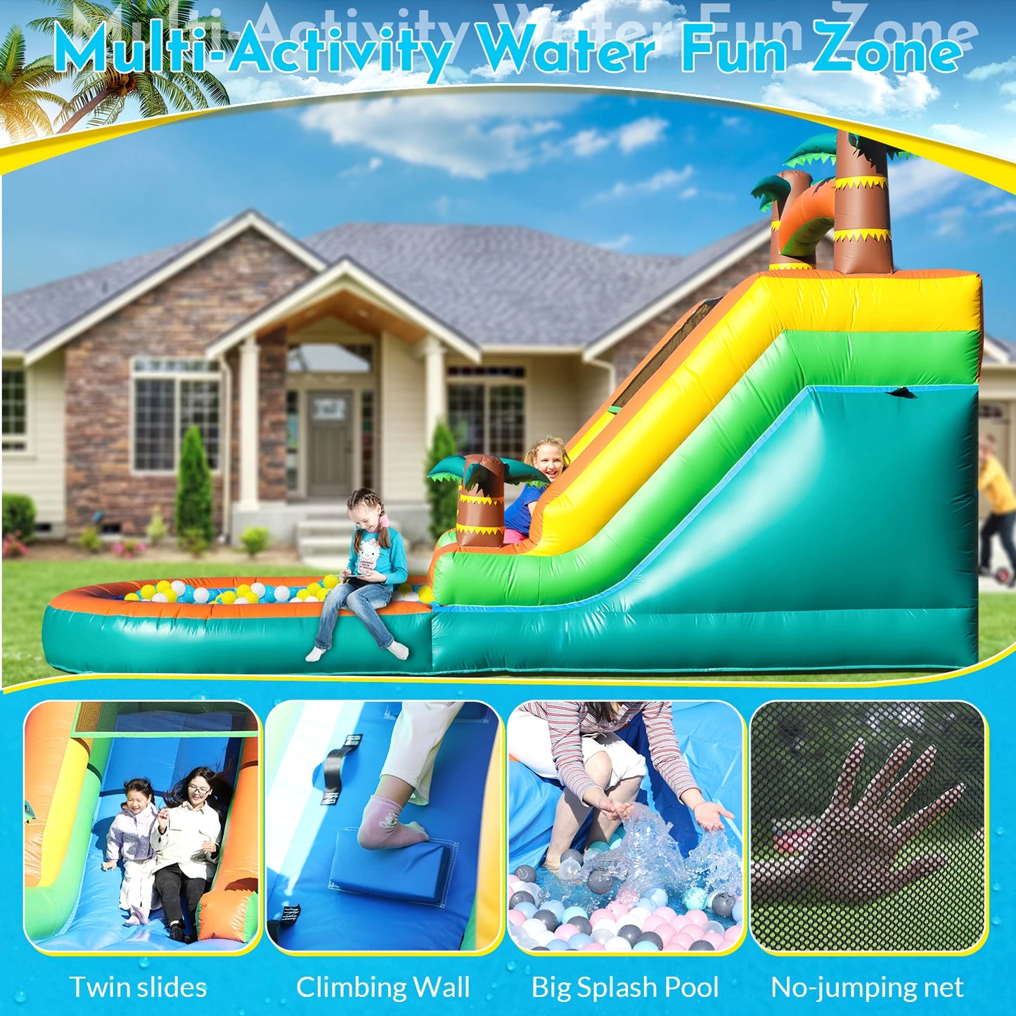 King Inflatable Water Slide Bounce House With Blower Outdoor Play