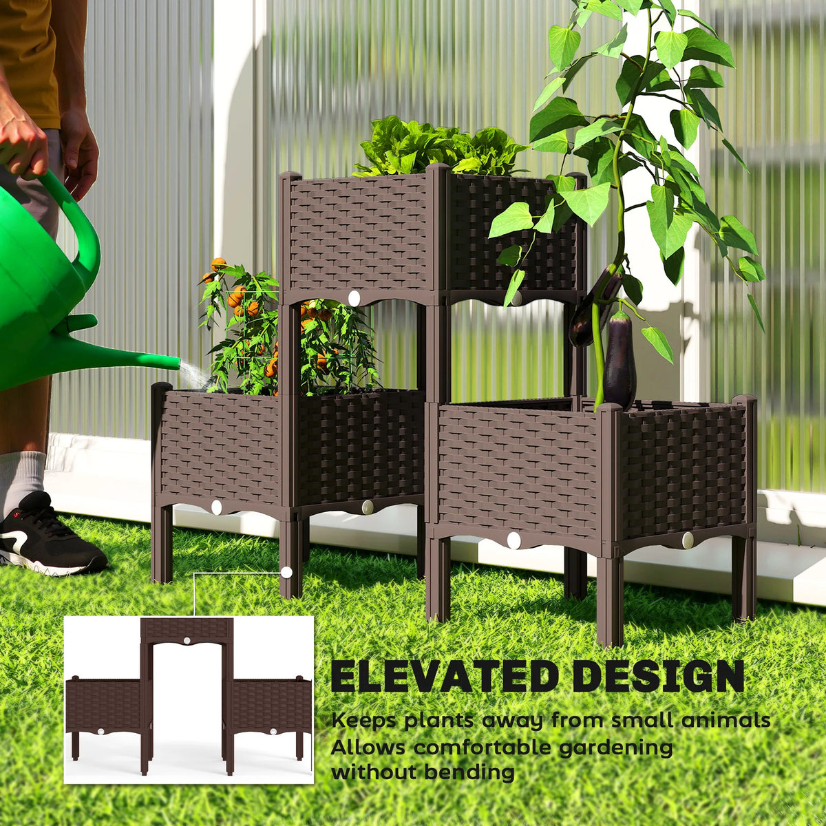 Plastic Raised Garden Bed with Legs, Self-Watering Planter Boxes