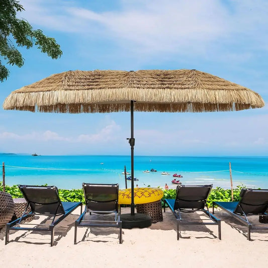 Crank-Lift Tiki Umbrella for Patio and Pool Bench, Water-Resistant