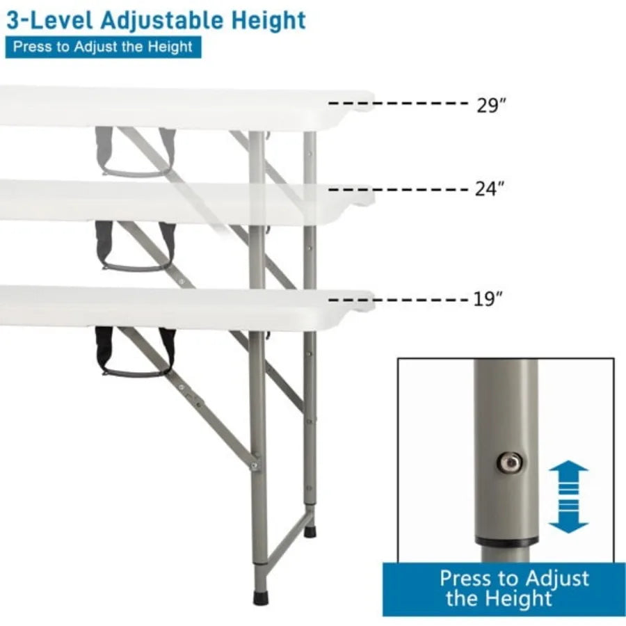 4FT Adjustable Folding Table Portable HDPE Utility Table with Steel Legs Indoor Outdoor Patio Picnic Camping Table