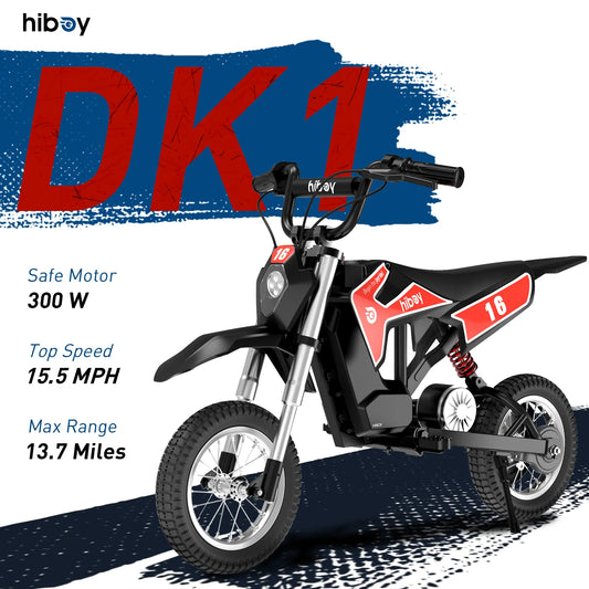 Hiboy DK1 36V 300W Kids Electric Dirt Bike, 15.5 MPH 3-Speed Off-Road E-Bike, 13.7 Miles Range Rechargeable Mini Motorcycle