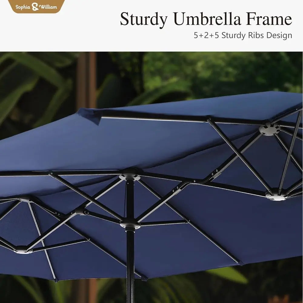 Large Navy Blue Double-Sided Patio Umbrella for Outdoor Deck, Garden, and Pool Use