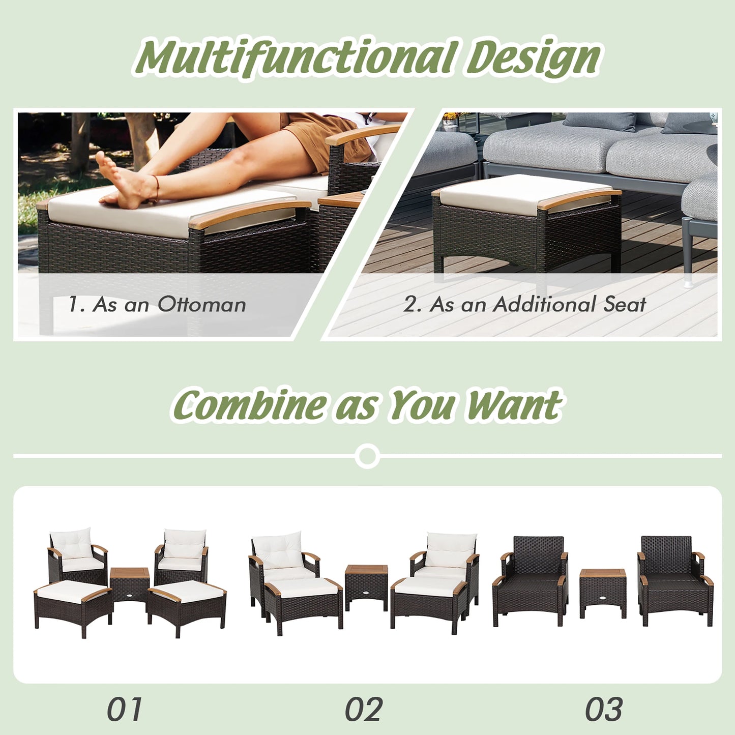 HOMASIS 5 Piece Patio Rattan Sofa Set With Wood Table