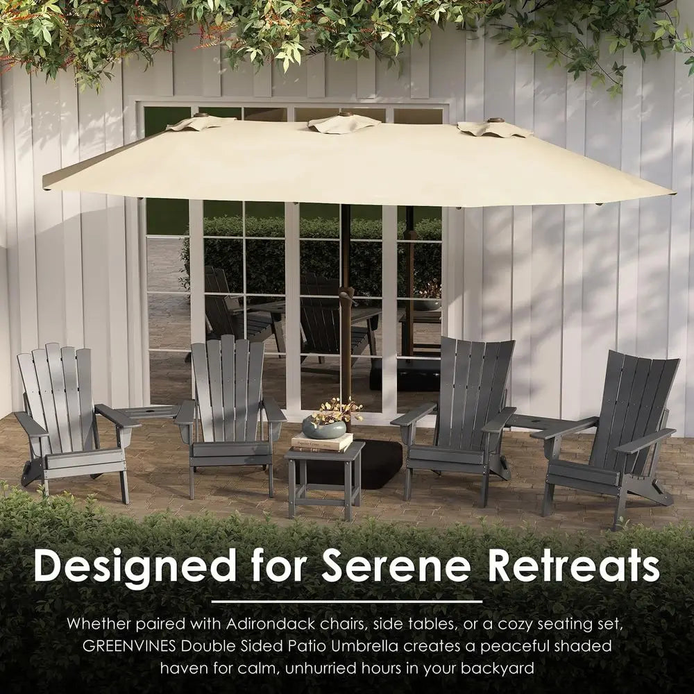 Double-Sided Patio Umbrella with Fiberglass Ribs, Crank Handle, Heavy Duty for Outdoor, Pool, Garden, Deck, Backyard, Beach - Ta