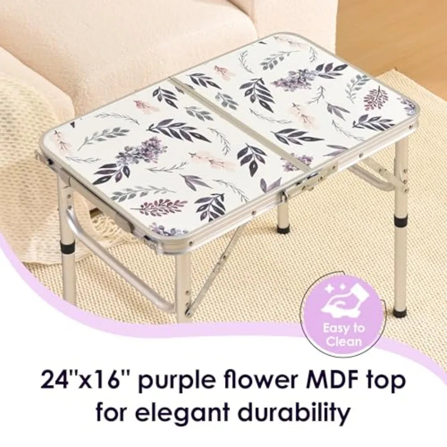 Folding TV Trays Foldable Dinner Tray Table Adjustable Height Food Snack Eating Couch Side Table Sturdy Aluminum Portable Sofa