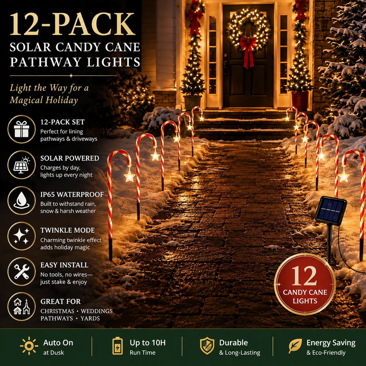 8/12 Pack Solar Candy Cane Lights,Outdoor Christmas Pathway Decor Solar powered candy cane pathway lights with IP65 waterproof, twinkle mode, perfect for Christmas yards, gardens,weddings.