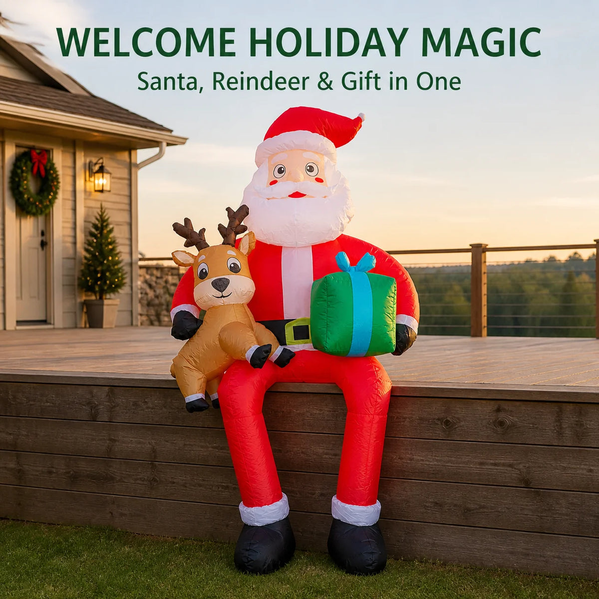 Inflatable Santa Claus Christmas Yard Decoration With LED Lights