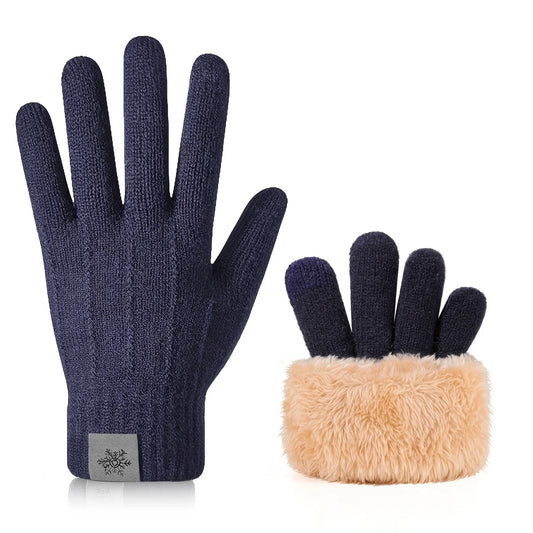 Winter Warm Gloves Men's and Women's Touchscreen Double Layer Velvet Thickened Windproof and Cold Proof Cycling Knitted Gloves