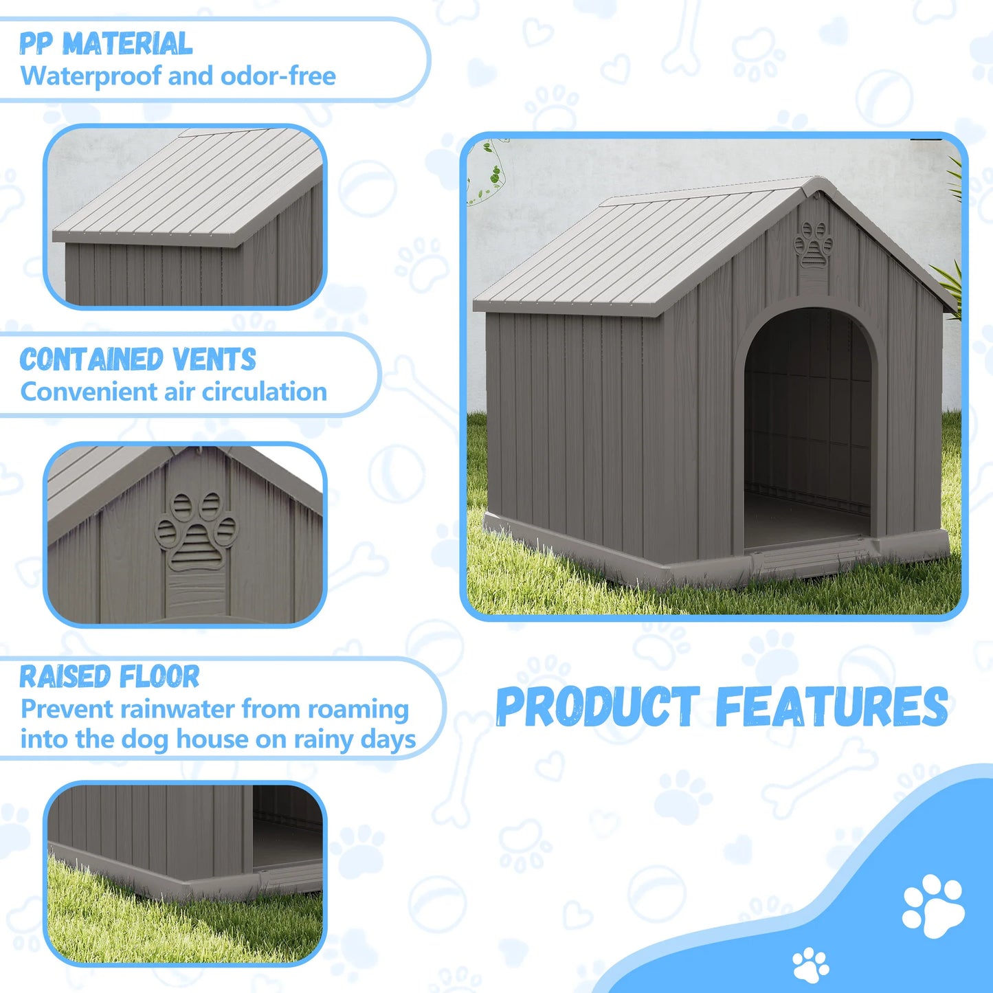 Outdoor Waterproof Plastic Dog House With Ventilated Design