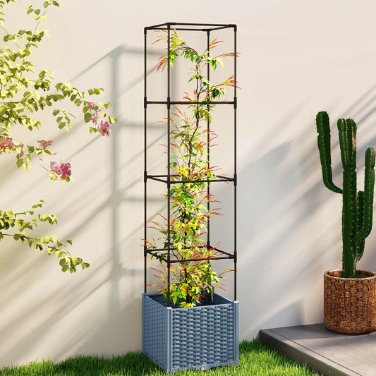 Outsunny Raised Garden Bed with Trellis, 71.7" Tomato Cage, Gray