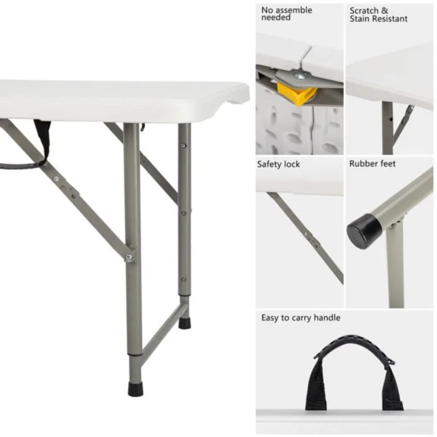 4FT Adjustable Folding Table Portable HDPE Utility Table with Steel Legs Indoor Outdoor Patio Picnic Camping Table