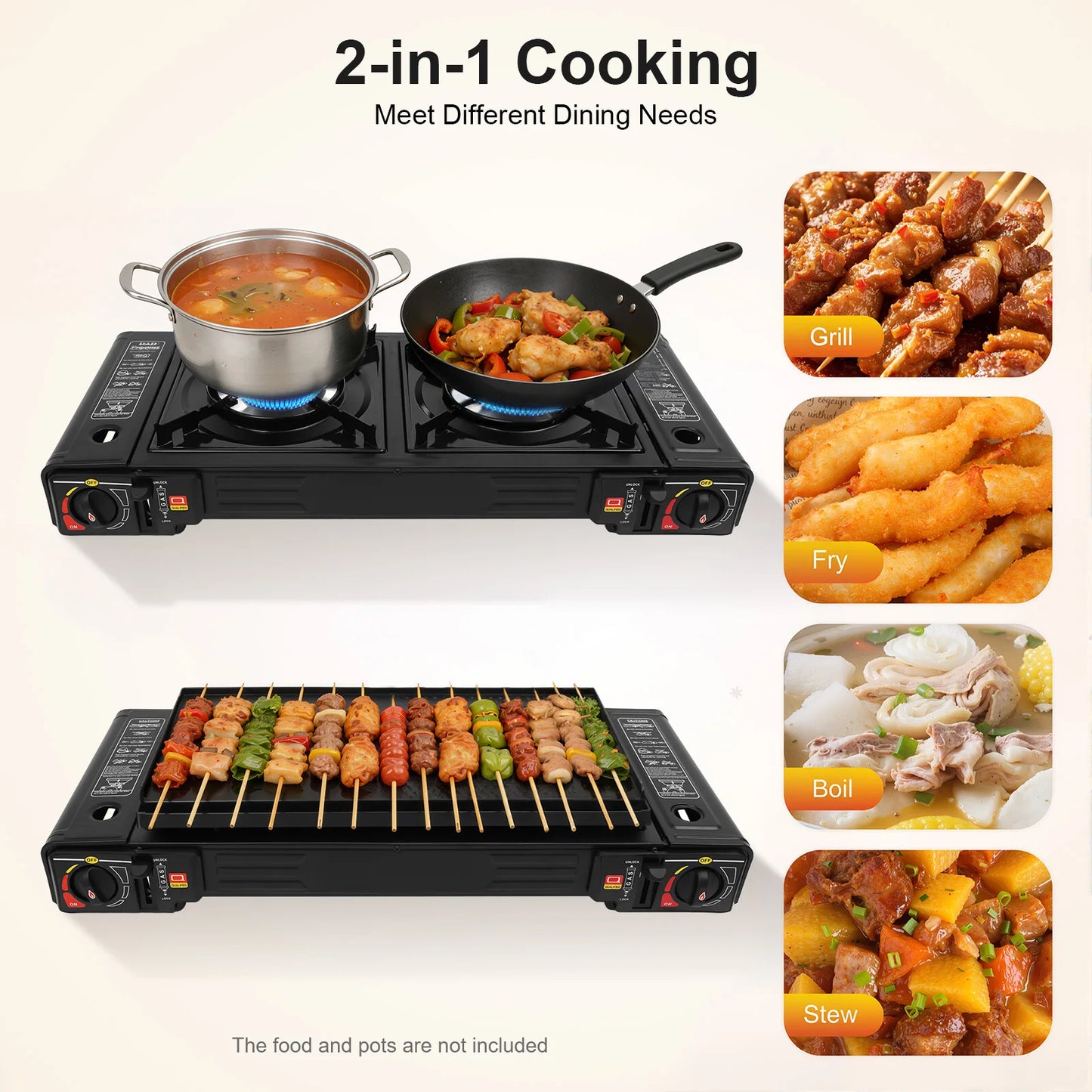 2500W Camping Stove with Storage Case, 63cm Table Top Gas Stove, Portable 2 Burner Outdoor Cooking System for Picnic BBQ Camping Trip Backyard Family