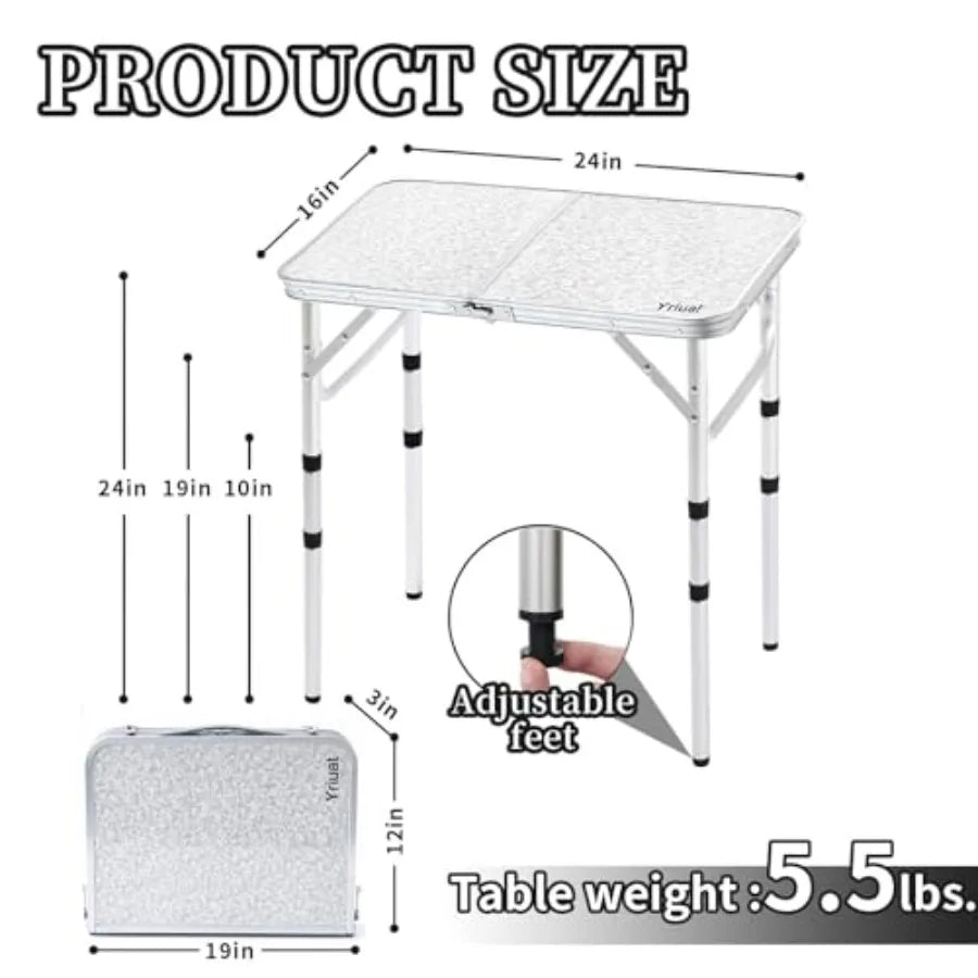 Folding Camping Table 2ft Portable Picnic Table Adjustable Height Small Card Table Aluminum Foldable Lightweight with Carry Han
