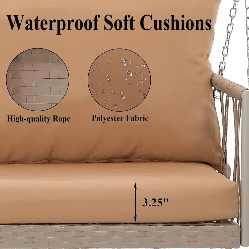 Indoor/Outdoor Hammock Swing Chair with Cushions, Perfect for Patio or Balcony, Brown