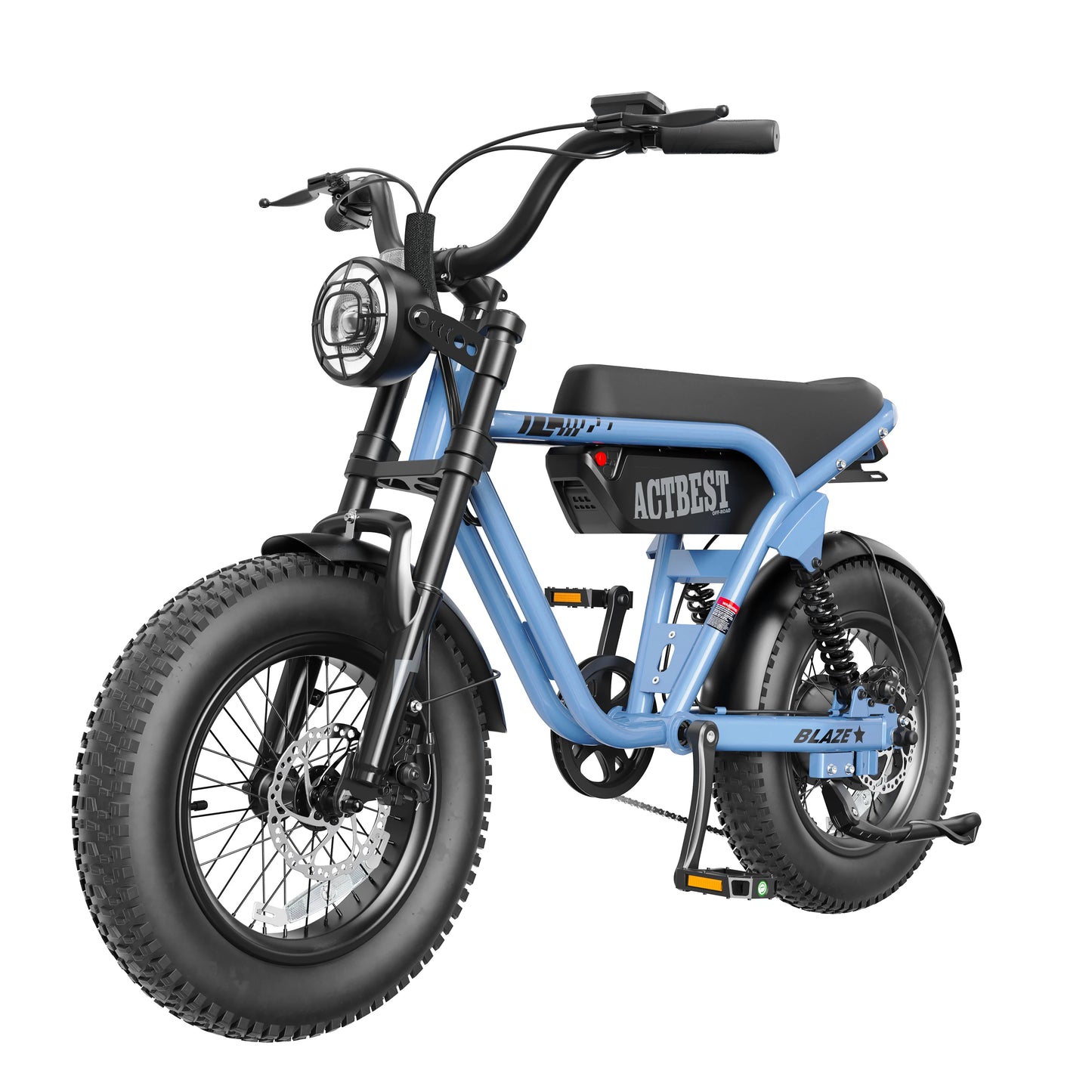 ActBest Blaze Plus Electric Bike, 16" Fat Tires Electric Mountain Bike, 1500W Peak Motor 48V 15.6Ah, 30 MPH 75Mi Range Off-Road Ebike with Full Suspension