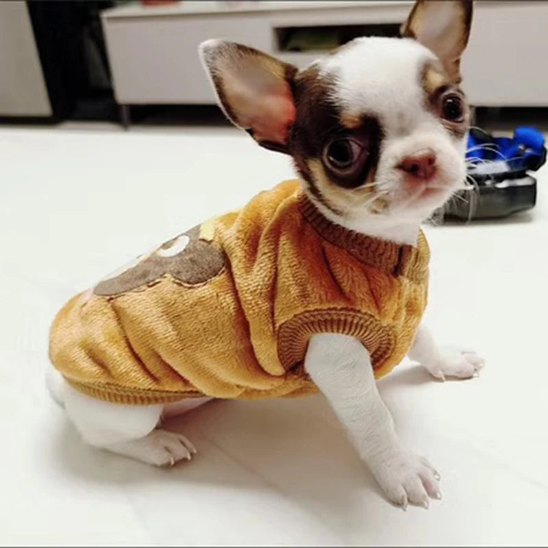 Printed Winter Fleece Dog Sweater For Small Pet Breeds
