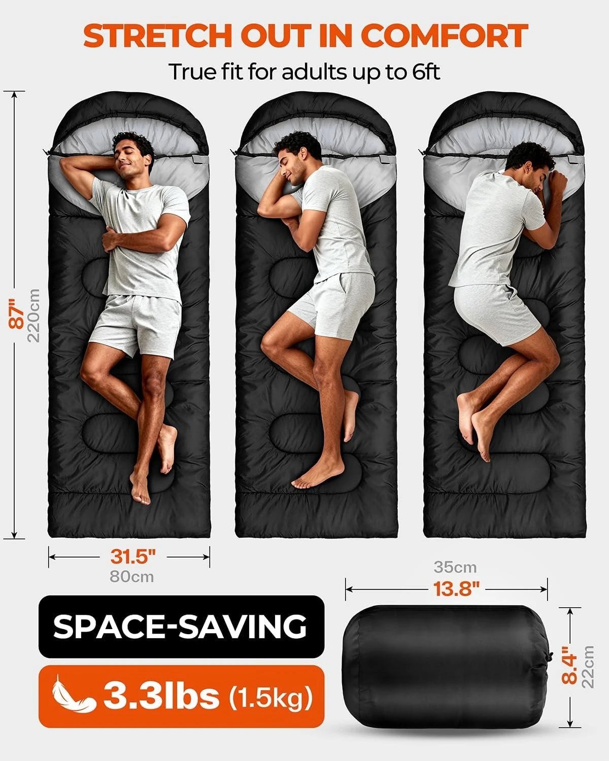 Compact Portable Waterproof All Season Sleeping Bag For Adults Kids Warm Cold Weather Use Suitable For Camping Hiking Road Trip Travel