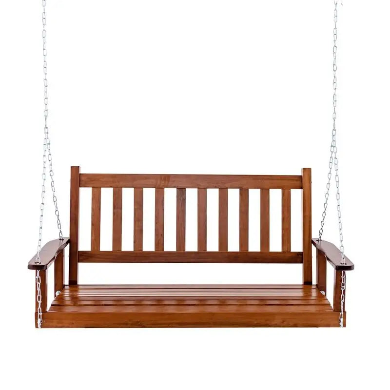 2-Person Wooden Outdoor Porch Swing with 500 Lbs Weight Capacity-Brown