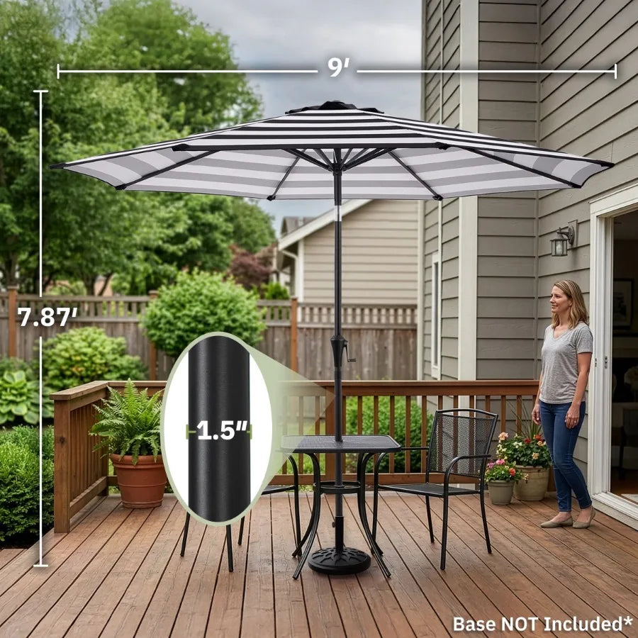 9 Ft Striped Outdoor Patio Umbrella with Tilt Black and White