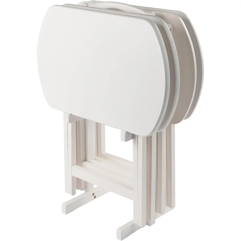Oversized 4-Piece Snack Tables with Tray Stand - Portable, Space-Saving Side Tables in White