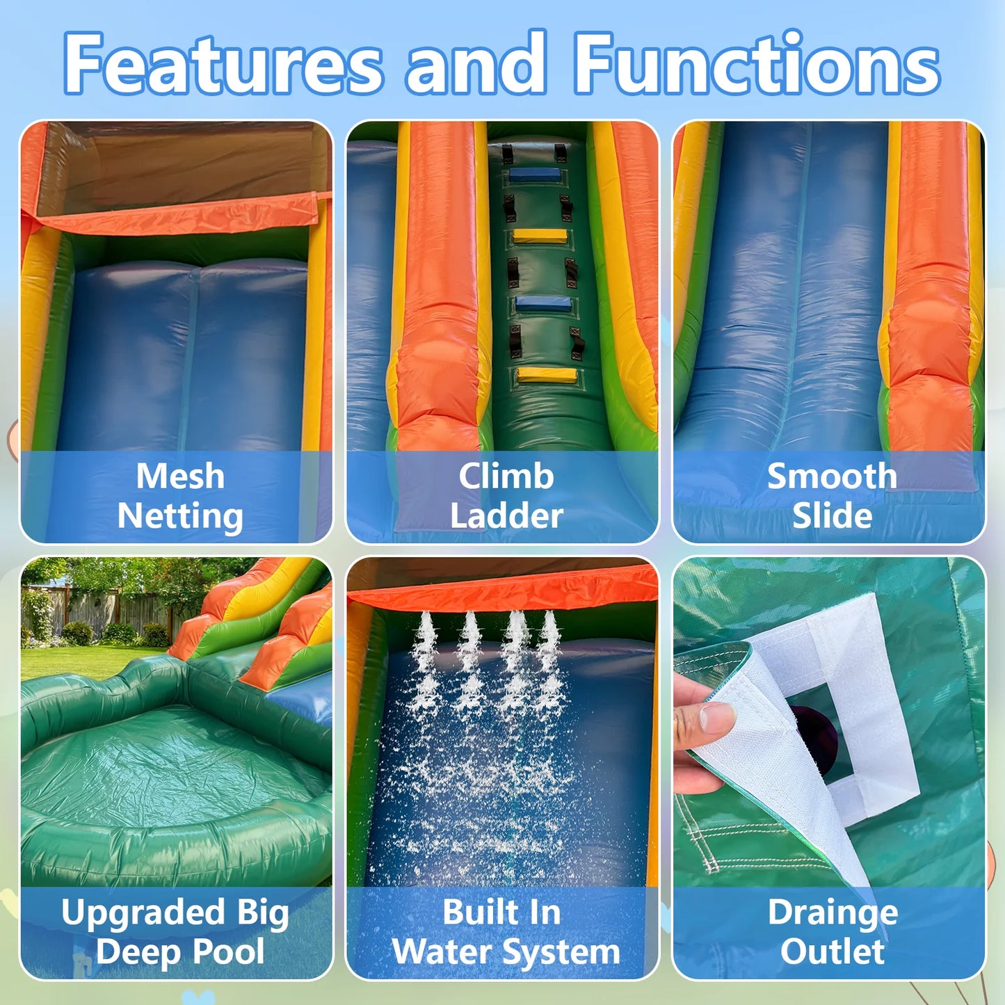 21ft Portable Jungle Water Slide for Kids Thickened Commercial PVC Inflatable Play Center Outdoor Backyard Lawn Summer Swimming Pool Birthday Party (without Blower)