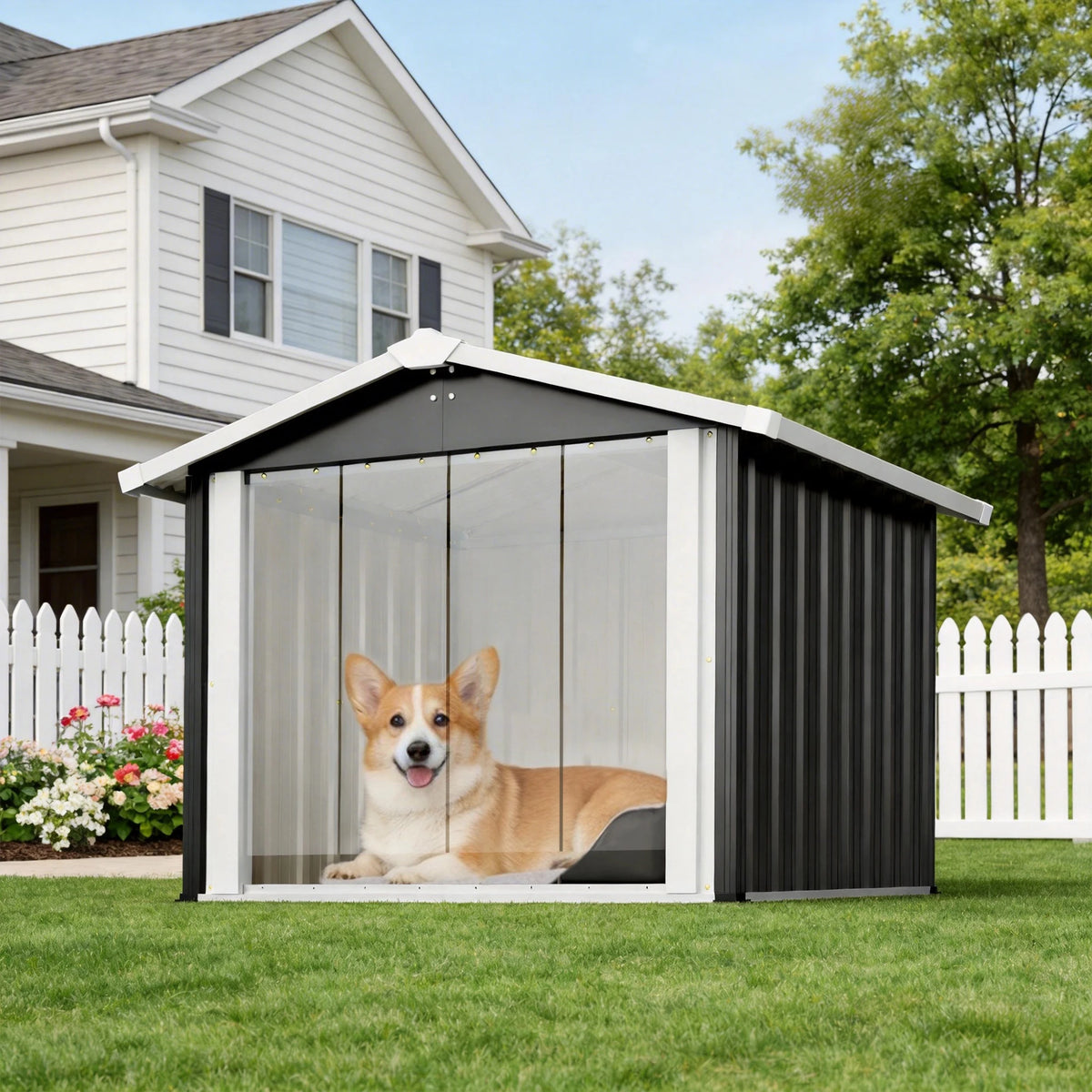 Waterproof Metal 2 In 1 Dog House and Storage Shed
