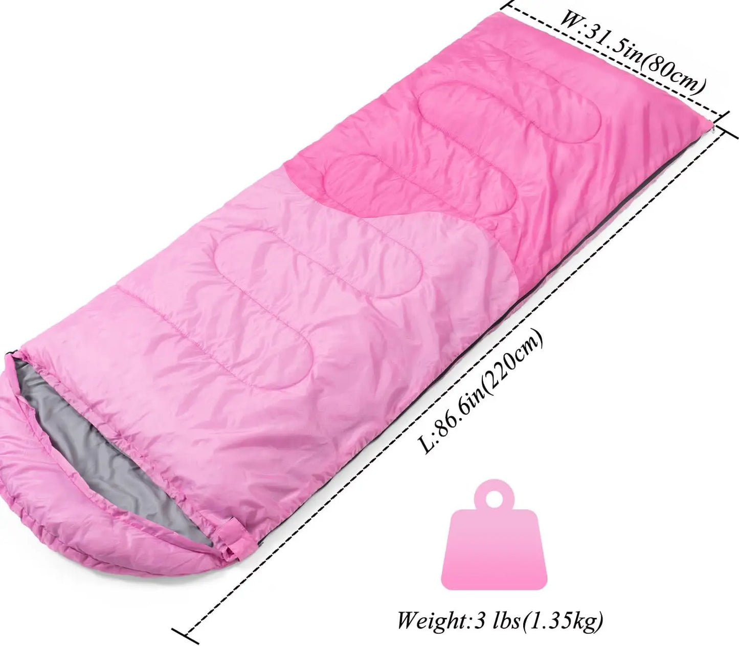 3 Season Sleeping Bag for Adults Kids Camping Hiking Lightweight Portable with Compression Sack