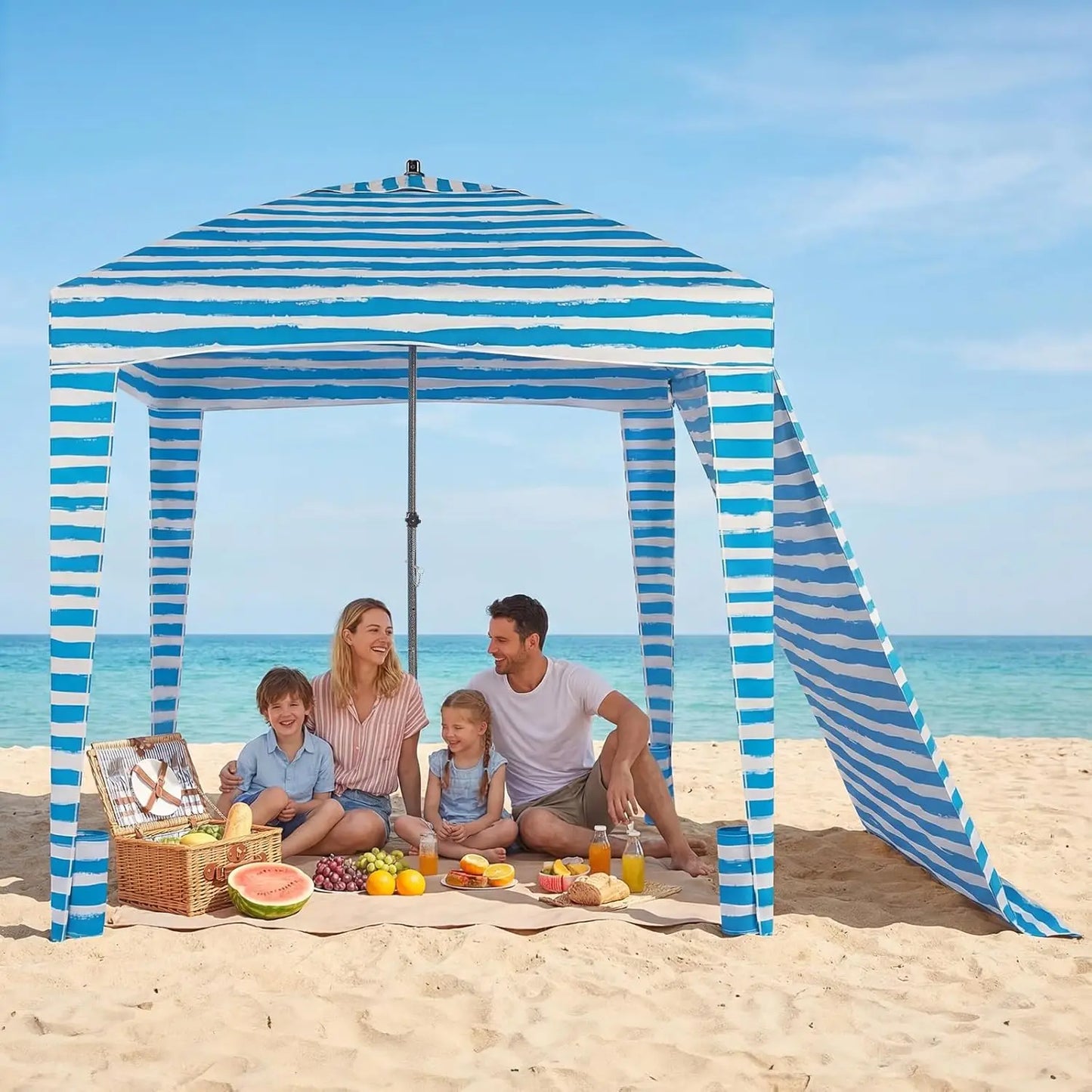 6x6 Beach Cabana Tent Sun Shelter - UPF 50+ Easy Setup Canopy with Side Wall for Family