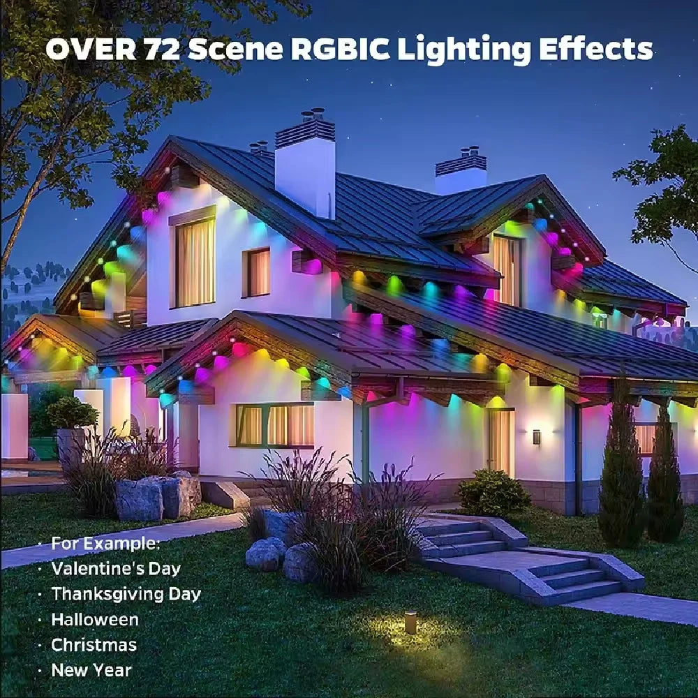 Smart Permanent Outdoor Lights Eaves Lights IP67 Waterproof Light String with App Remote Control Music Sync for House Roof Decor