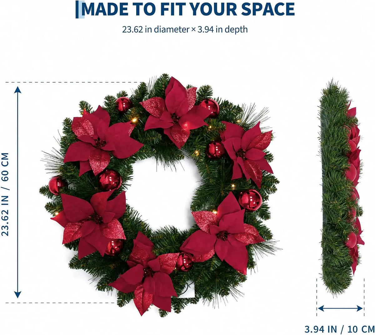 HiMiss Artificial Christmas Wreath With Flowers For Door Holiday Decoration