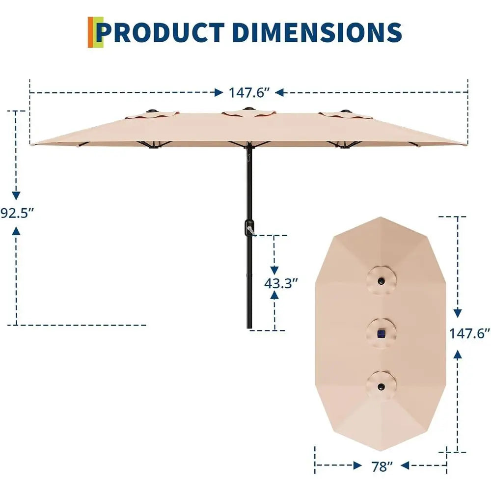 Double-Sided Patio Umbrella with Crank Handle for Outdoor, Pool, Lawn, Garden, Backyard - Beige