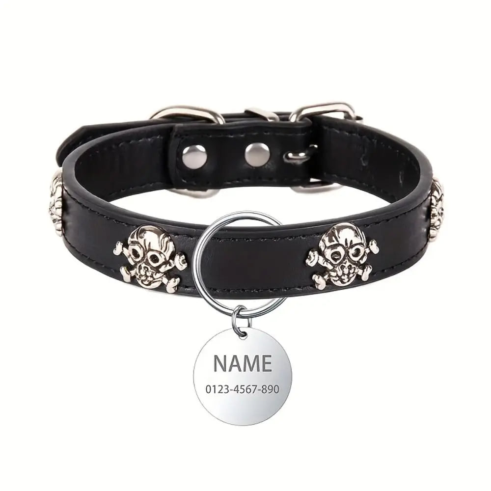 Personalized Dog With Nameplate Customizable Name Anti-Lost Pirate Skull Metal Decorative Pet Collar