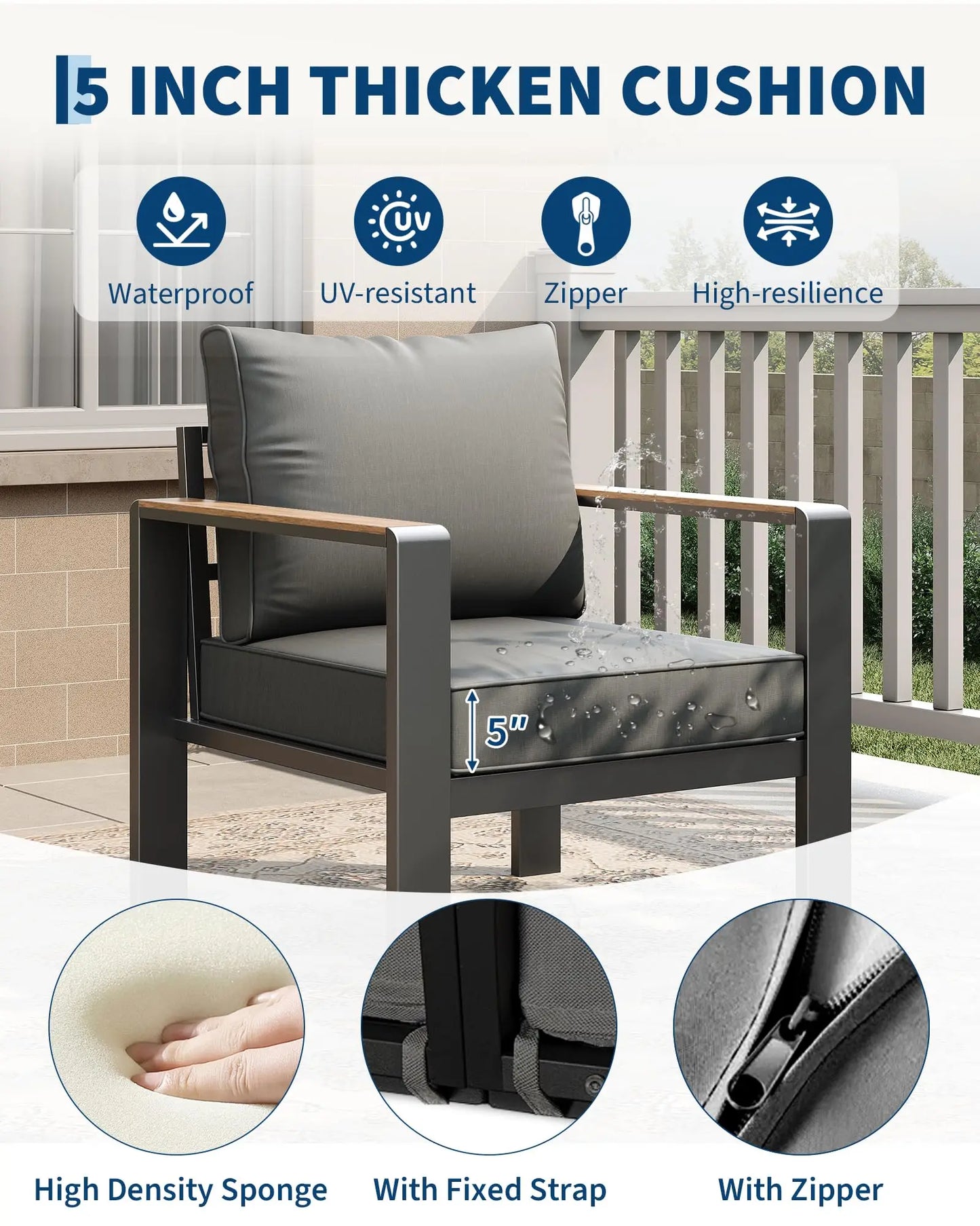 HiMISS Aluminum Patio Furniture Set With Cushions And Coffee Table