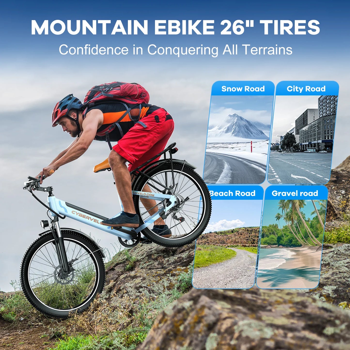 Cybervelo Urban Commute E-Bike, 48V 1000W Peak Motor Detachable Battery 7-Speed shift Electric Bike 26“ Step-Thru adults EK2