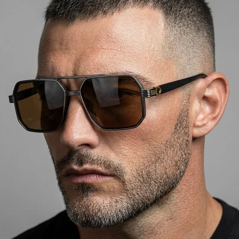 2pcs Trendy Metal Polygonal Pilot Sunglasses Luxury Double Beam Unisex UV400 Shades Perfect for Party Daily Wear Outdoor Driving Fashion Stylish Eyewear Ideal Holiday Gift for Men and Women
