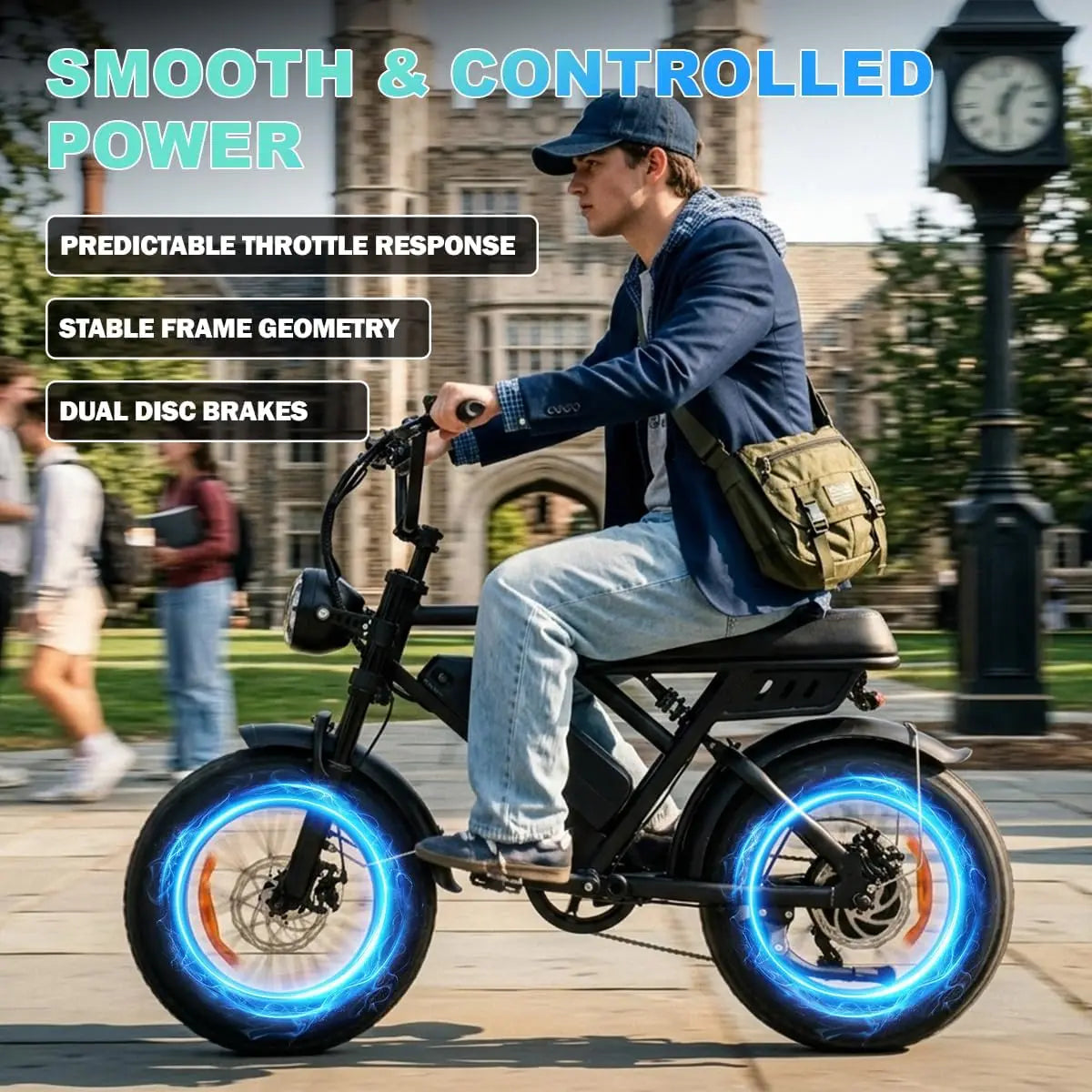 Tonnerrey T16 1000W 48V 15.6AH Electric Bicycle  16" Fat Tire E-Bike 22 MPH Max Speed 80 Miles Range Ebike for Teens Adults