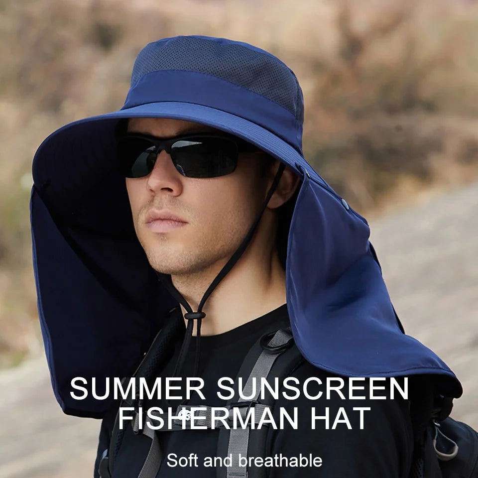 LOOGDEEL Summer Sunshade Fishing Cycling Cap Outdoor Sunscreen Face Covering Hat Oversized Brim Dual-purpose Fisherman Headwear