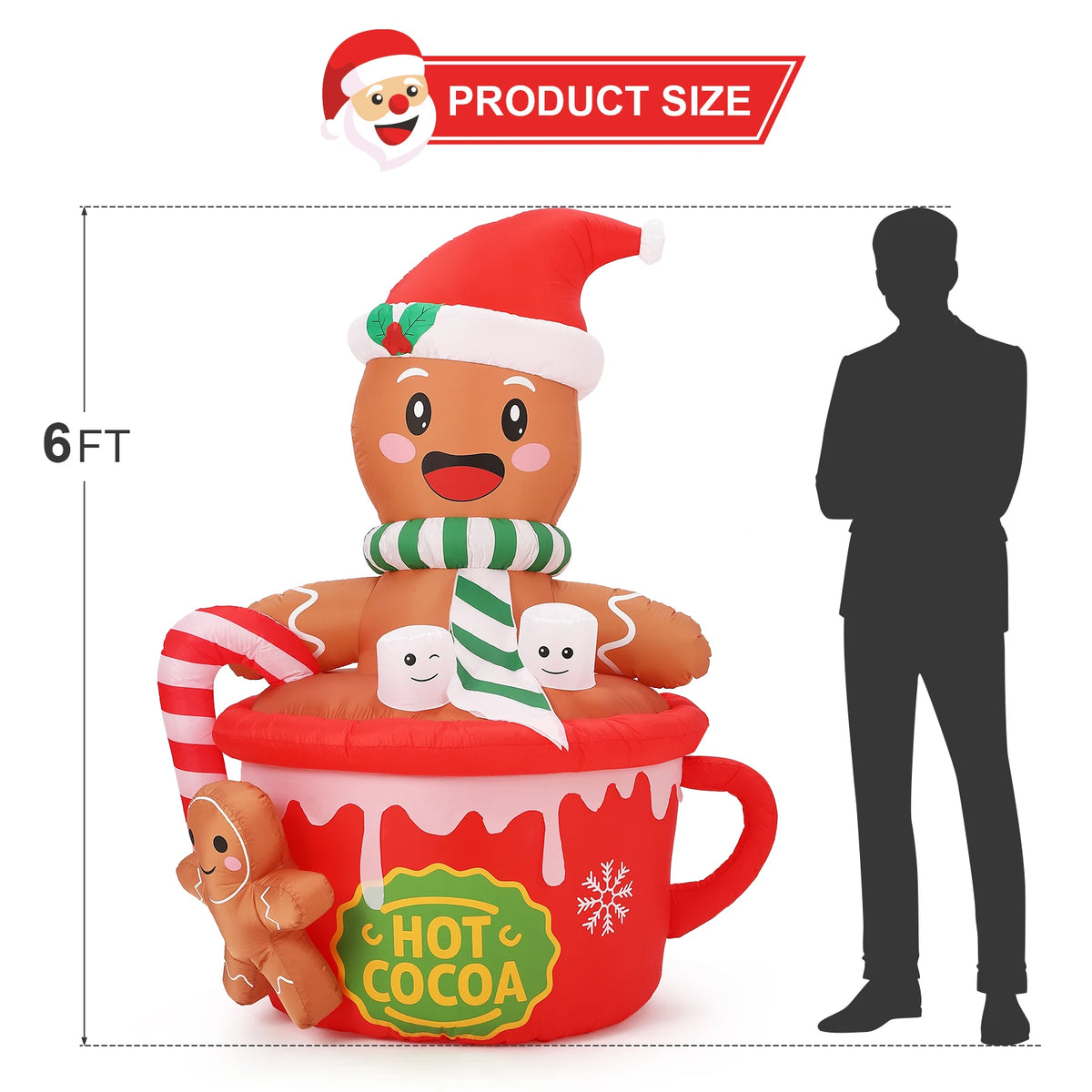 HiMISS Gingerbread Hot Cocoa Mug Christmas Inflatable LED Yard Decoration